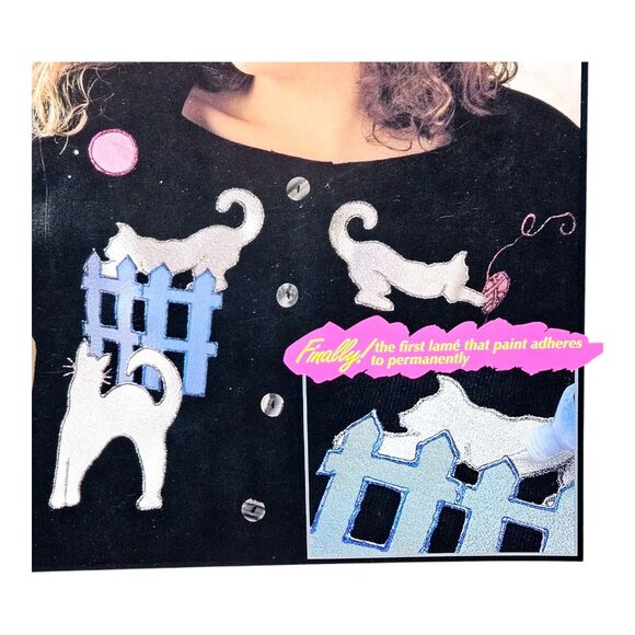 Vtg Tulip Treasures Lame Iron On Applique Kit Cool Cats Metallic Fashion Craft - Picture 2 of 5